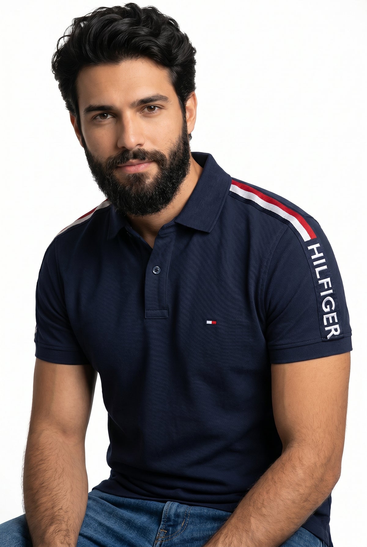 Camisa Gola Polo TH Legacy Stripe - Azul Marinho