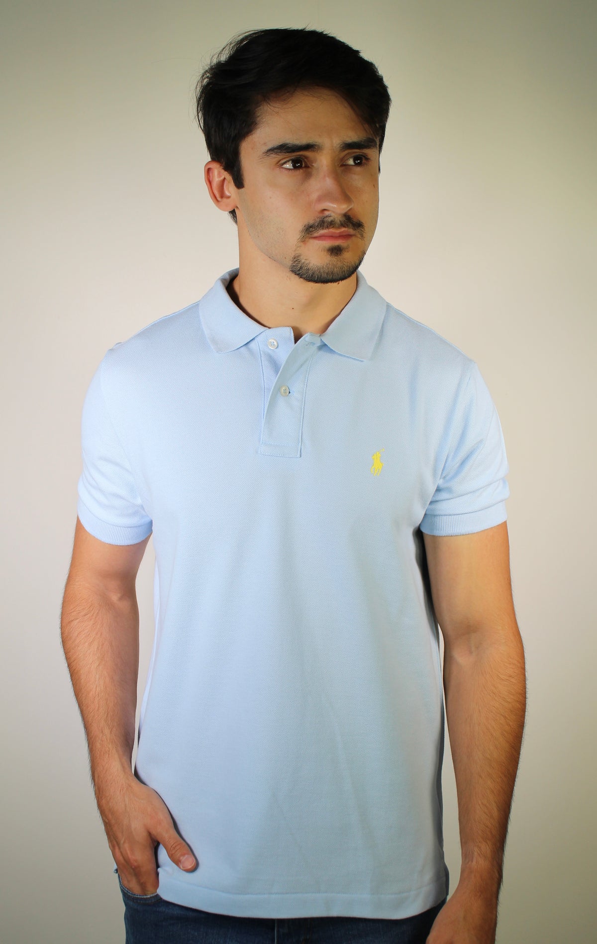 Camisa Gola Polo RL - Azul Claro Small Pony Amarelo