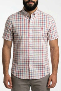 Camisa Social Manga Curta RL - Xadrez Boston Grid Azul e Vermelho