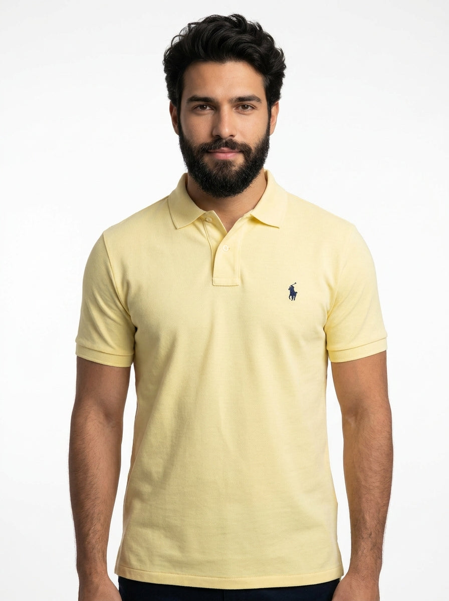 Camisa Gola Polo RL - Amarela Small Pony Azul Marinho
