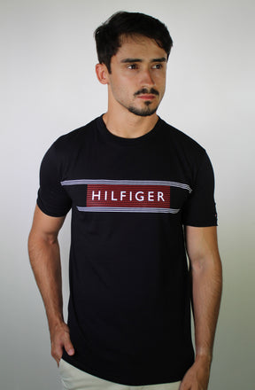 Camiseta TH Retro Striped Logo - Preta