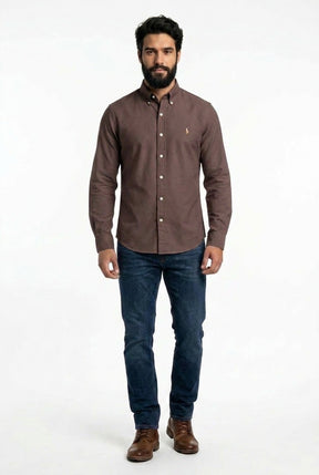 Camisa Social Lisa RL Manga Longa - Marrom