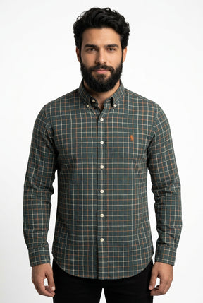 Camisa Social RL Manga Longa - Xadrez Grid Verde Musgo