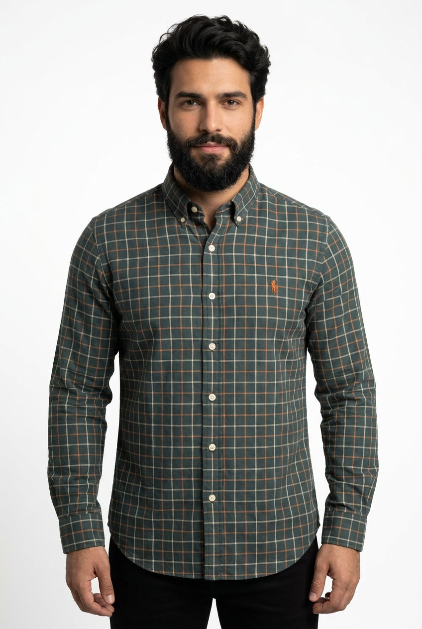 Camisa Social RL Manga Longa - Xadrez Grid Verde Musgo