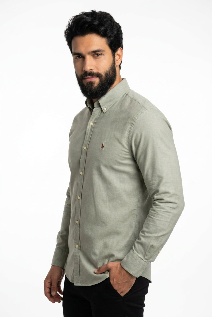 Camisa Social Lisa RL Manga Longa - Verde Acinzentado