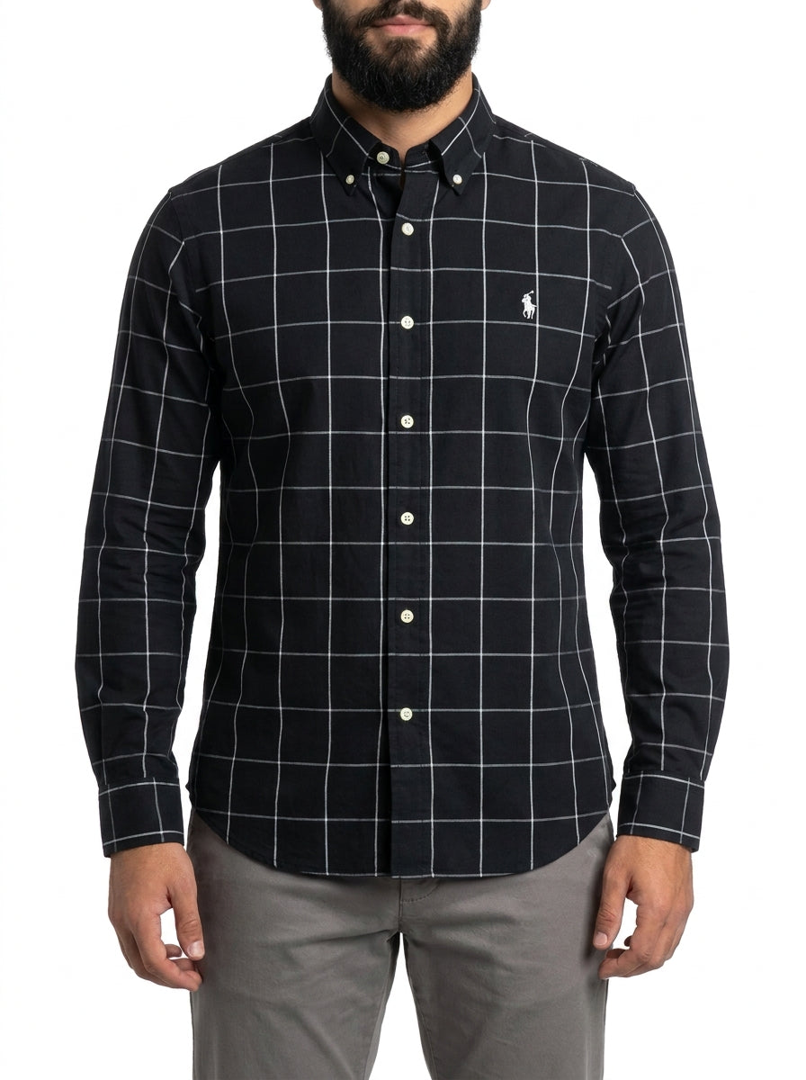 Camisa Social RL Manga Longa - Grid Style Xadrez Preta