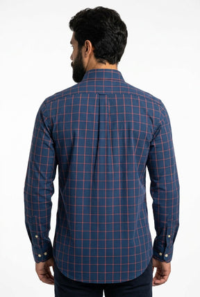 Camisa Social RL Longa - Xadrez Cambridge Azul Marinho e Vermelho