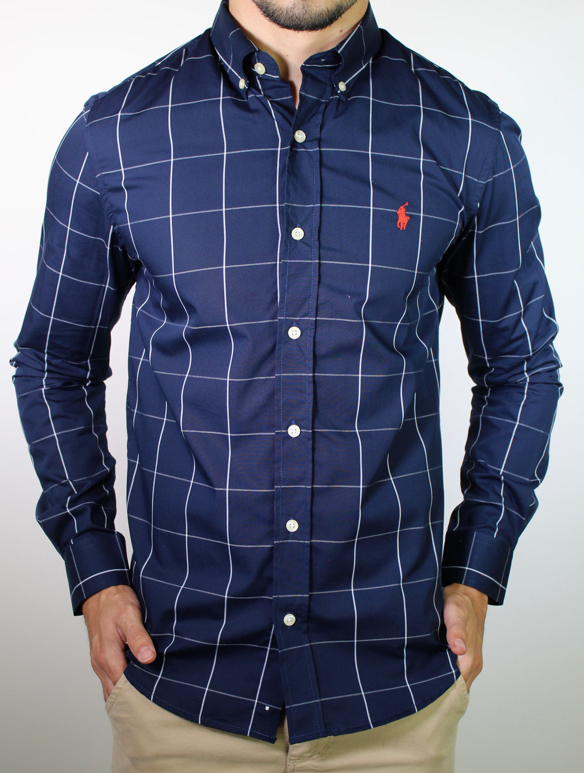 Camisa Social RL Manga Longa - Grid Style Xadrez Azul Marinho