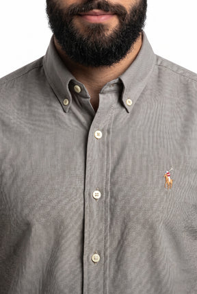 Camisa Social Lisa RL Manga Longa - Marrom Mescla