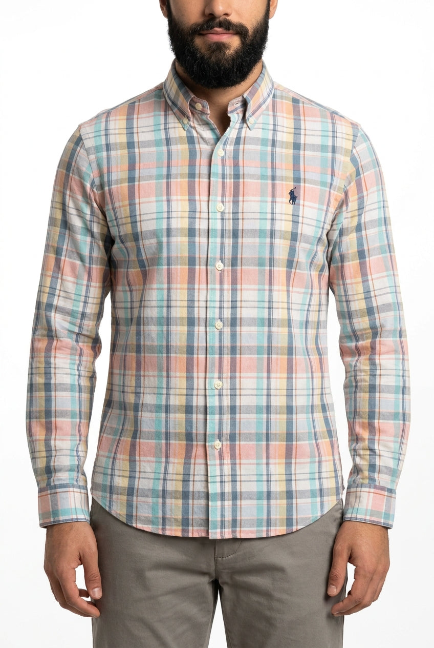 Camisa Social RL Manga Longa - Xadrez Grid Pastel