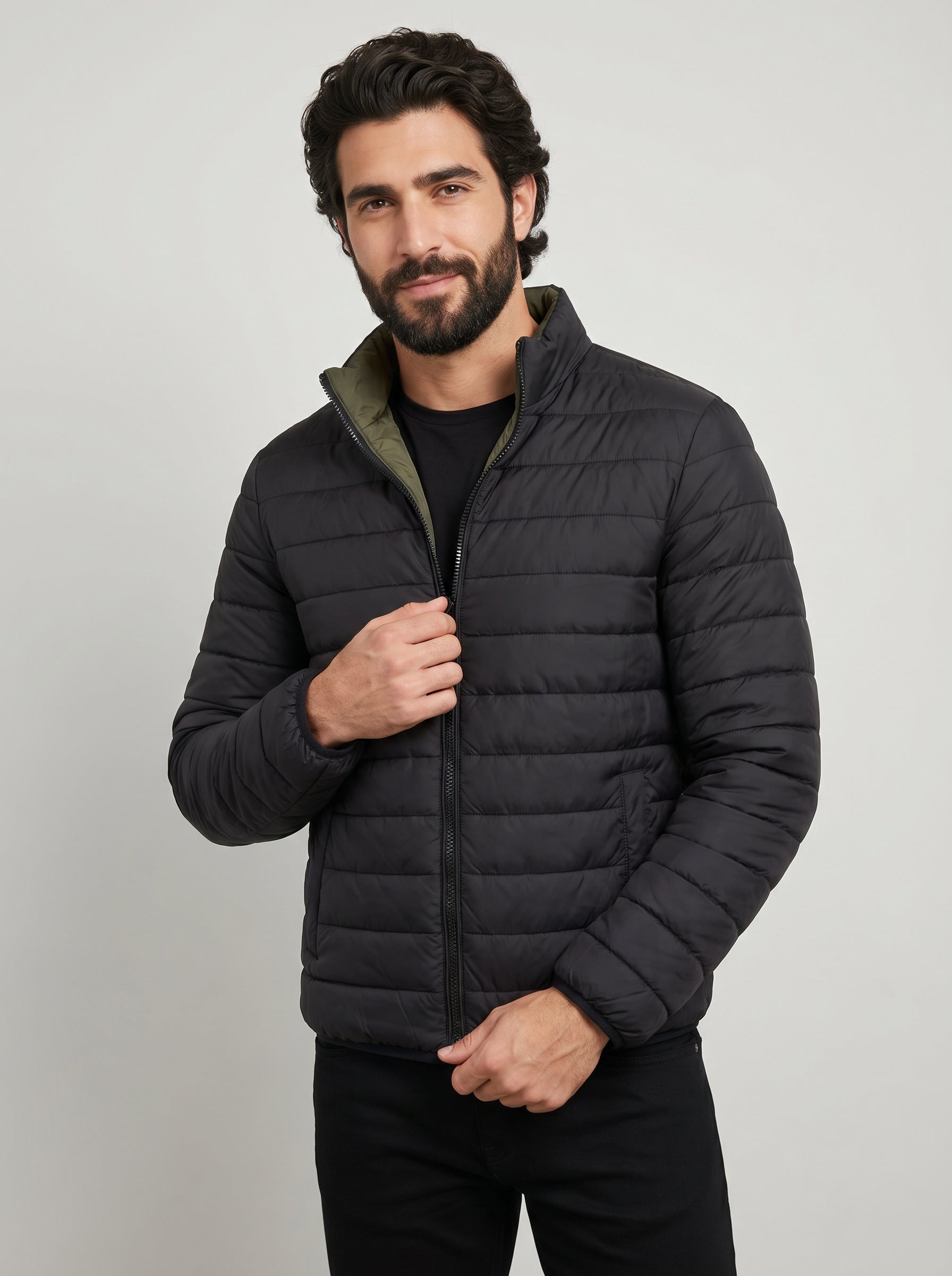 Jaqueta Dupla Face Double Nobre Men - Verde Musgo / Preta