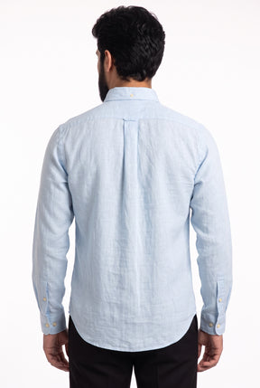 Camisa RL Longa Linho - Azul Claro Small Pony Amarelo