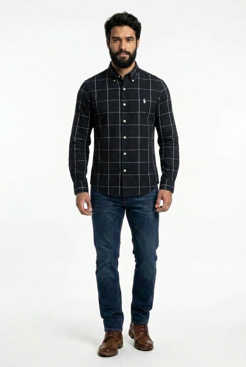 Camisa Social RL Manga Longa - Grid Style Xadrez Preta