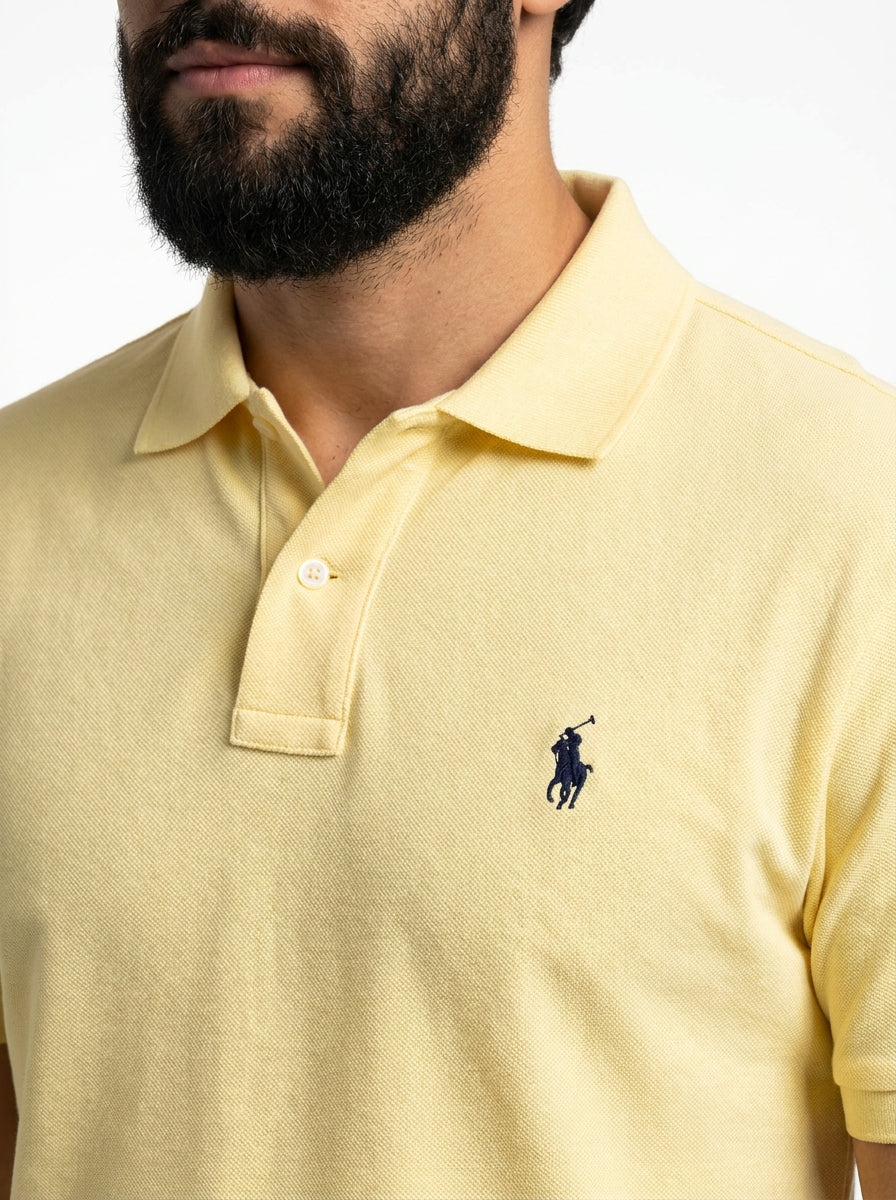 Camisa Gola Polo RL - Amarela Small Pony Azul Marinho