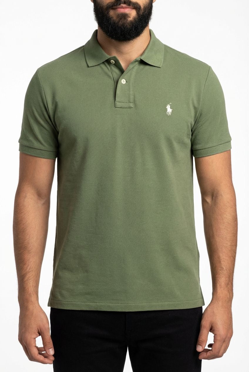 Camisa Gola Polo RL - Verde Musgo Small Pony Bege
