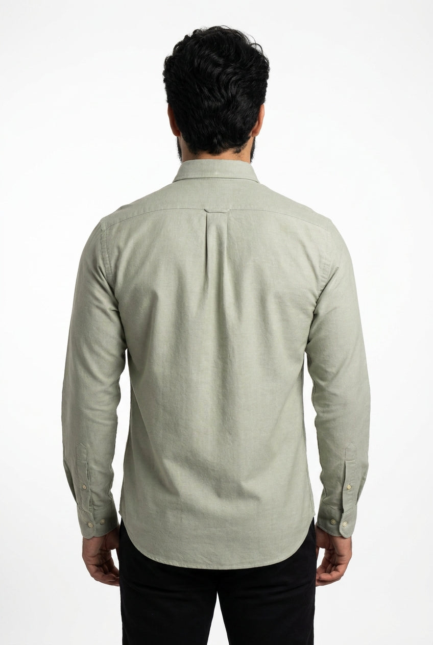 Camisa Social Lisa RL Manga Longa - Verde Acinzentado
