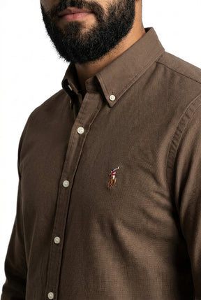 Camisa Social Lisa RL Manga Longa - Marrom Wood Small Pony Color
