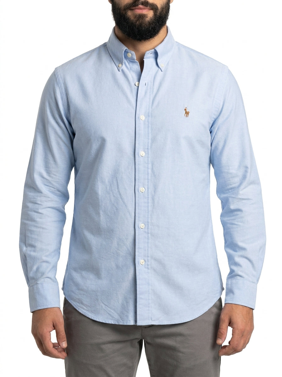 Camisa Social Lisa RL Manga Longa - Azul Bebê Mescla