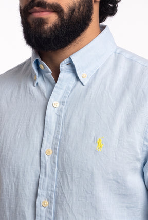 Camisa RL Longa Linho - Azul Claro Small Pony Amarelo