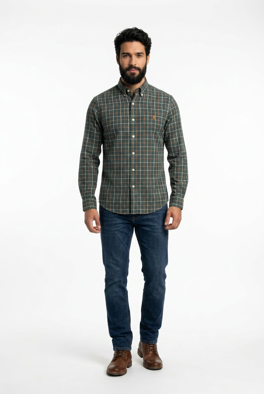 Camisa Social RL Manga Longa - Xadrez Grid Verde Musgo