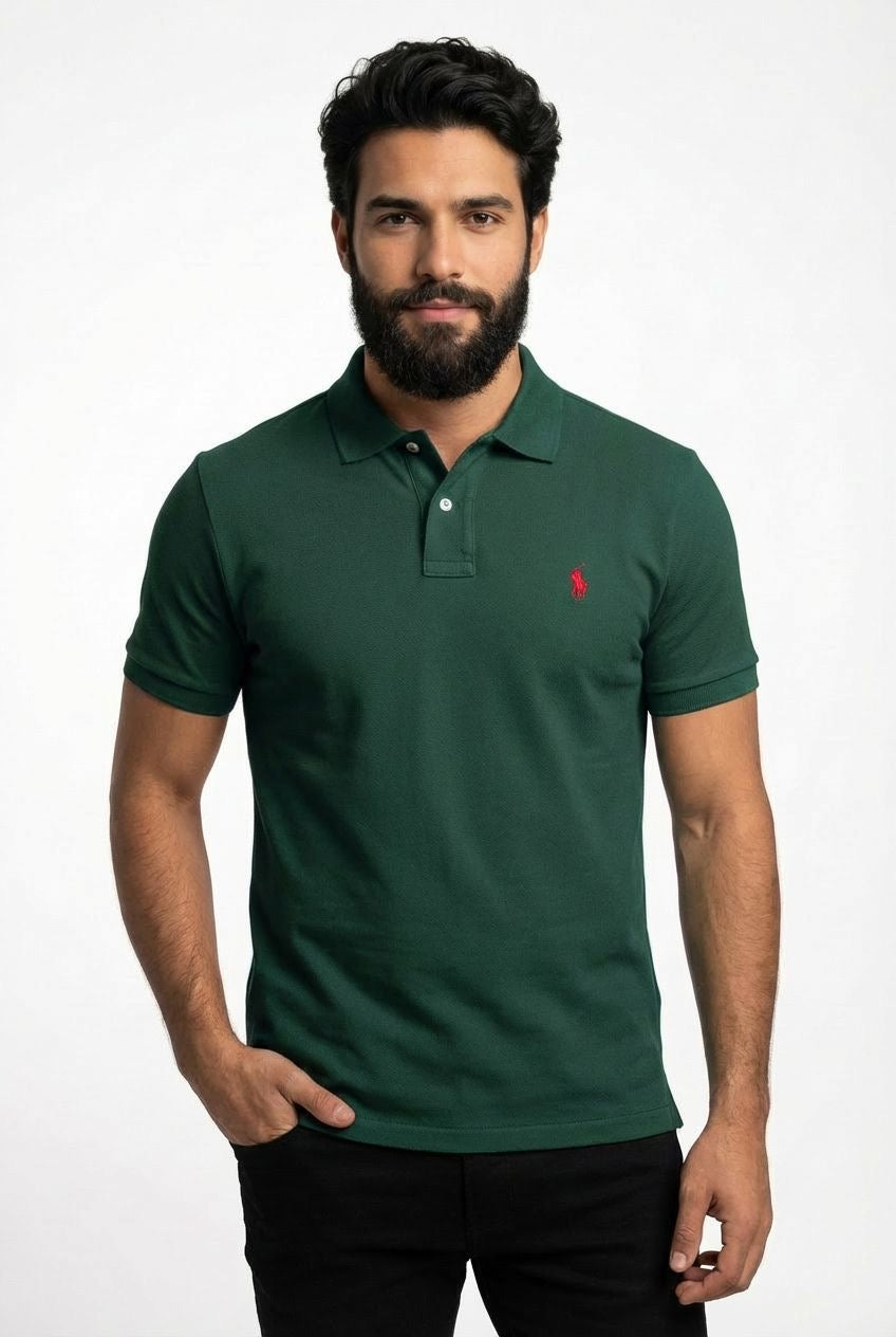 Camisa Gola Polo RL - Verde Floresta Small Pony Vermelho