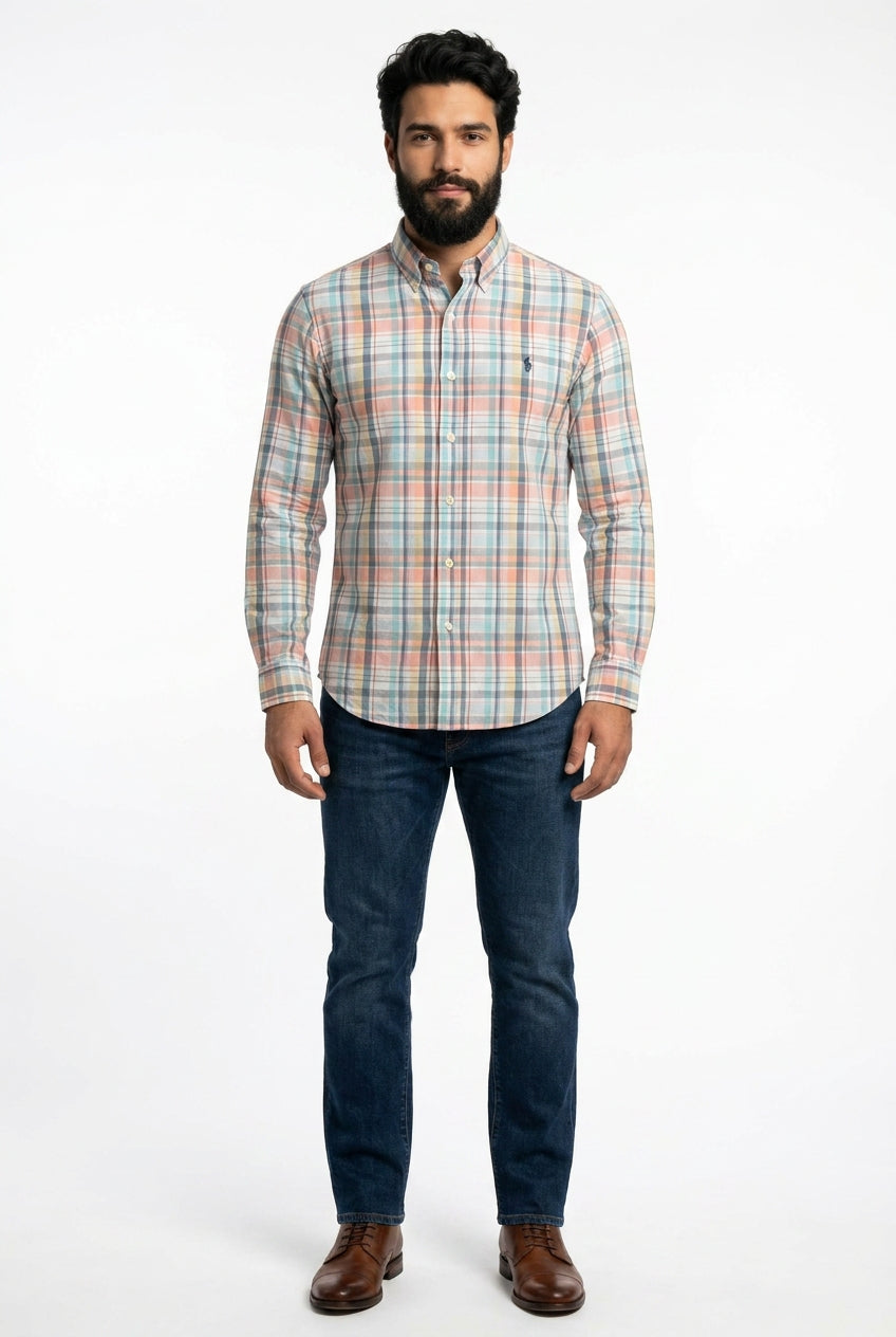 Camisa Social RL Manga Longa - Xadrez Grid Pastel