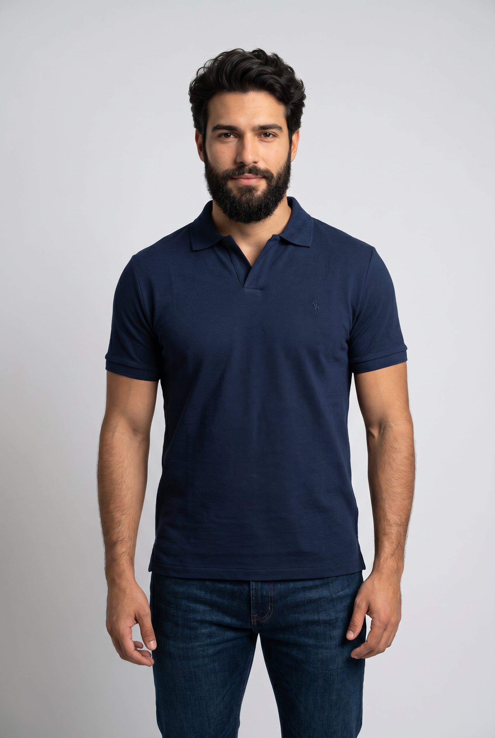 Camisa Gola Polo RL Monochrome V-Neck - Azul Marinho
