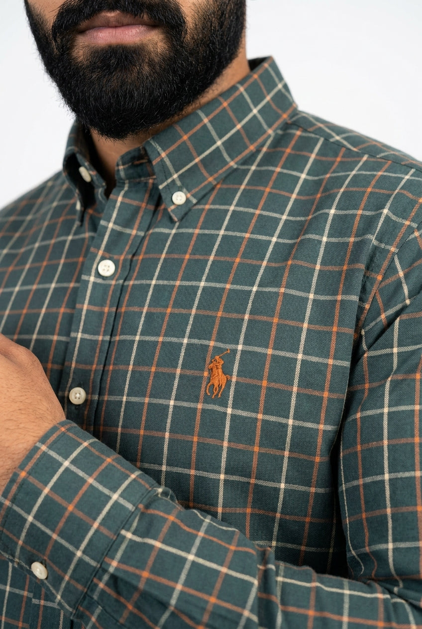 Camisa Social RL Manga Longa - Xadrez Grid Verde Musgo