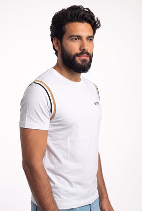 Camiseta Boss Contrast Dual Stripe - Off White