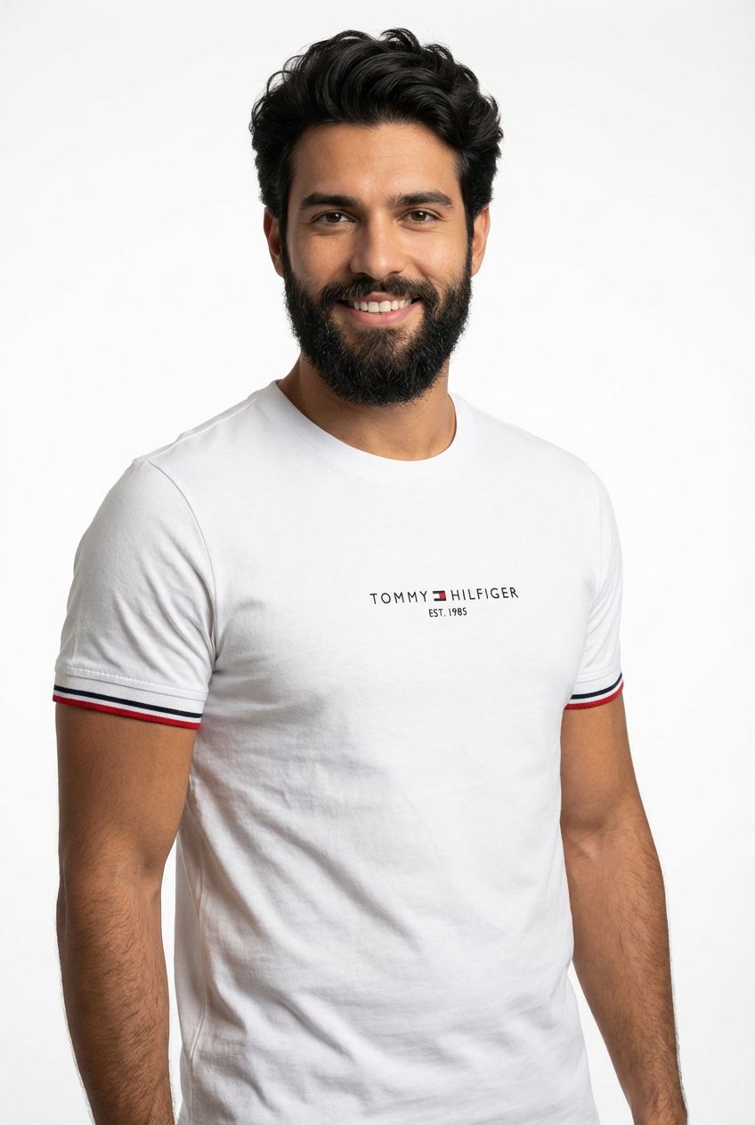 Camiseta TH Est. 1985 Band Sleeve - Off White