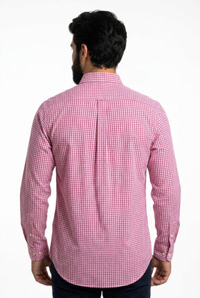 Camisa Social RL Longa - Microxadrez Manhattan Rosa