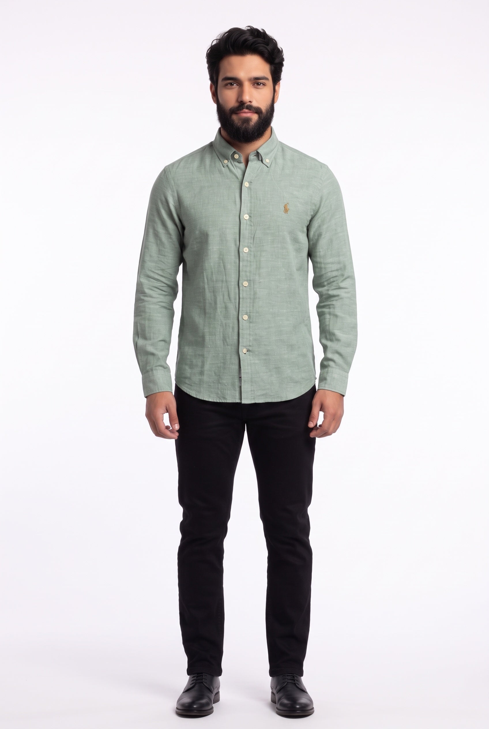 Camisa RL Longa Linho - Verde Aspargo Small Pony Dourado
