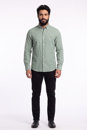 Camisa RL Longa Linho - Verde Aspargo Small Pony Dourado