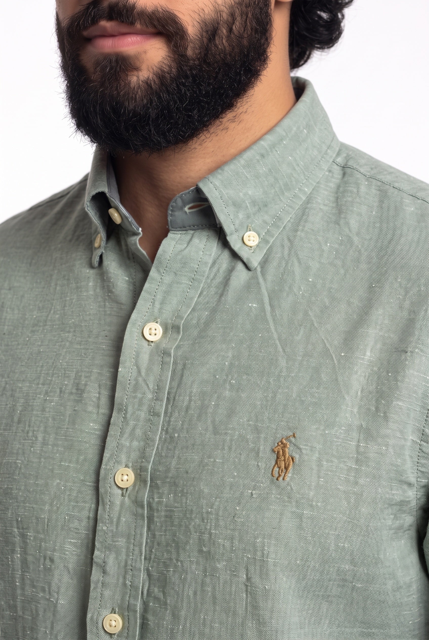 Camisa RL Longa Linho - Verde Aspargo Small Pony Dourado