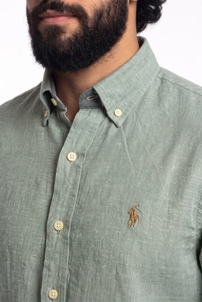 Camisa RL Longa Linho - Verde Aspargo Small Pony Dourado