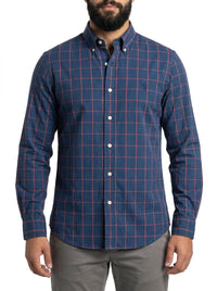 Camisa Social RL Longa - Xadrez Cambridge Azul Marinho e Vermelho