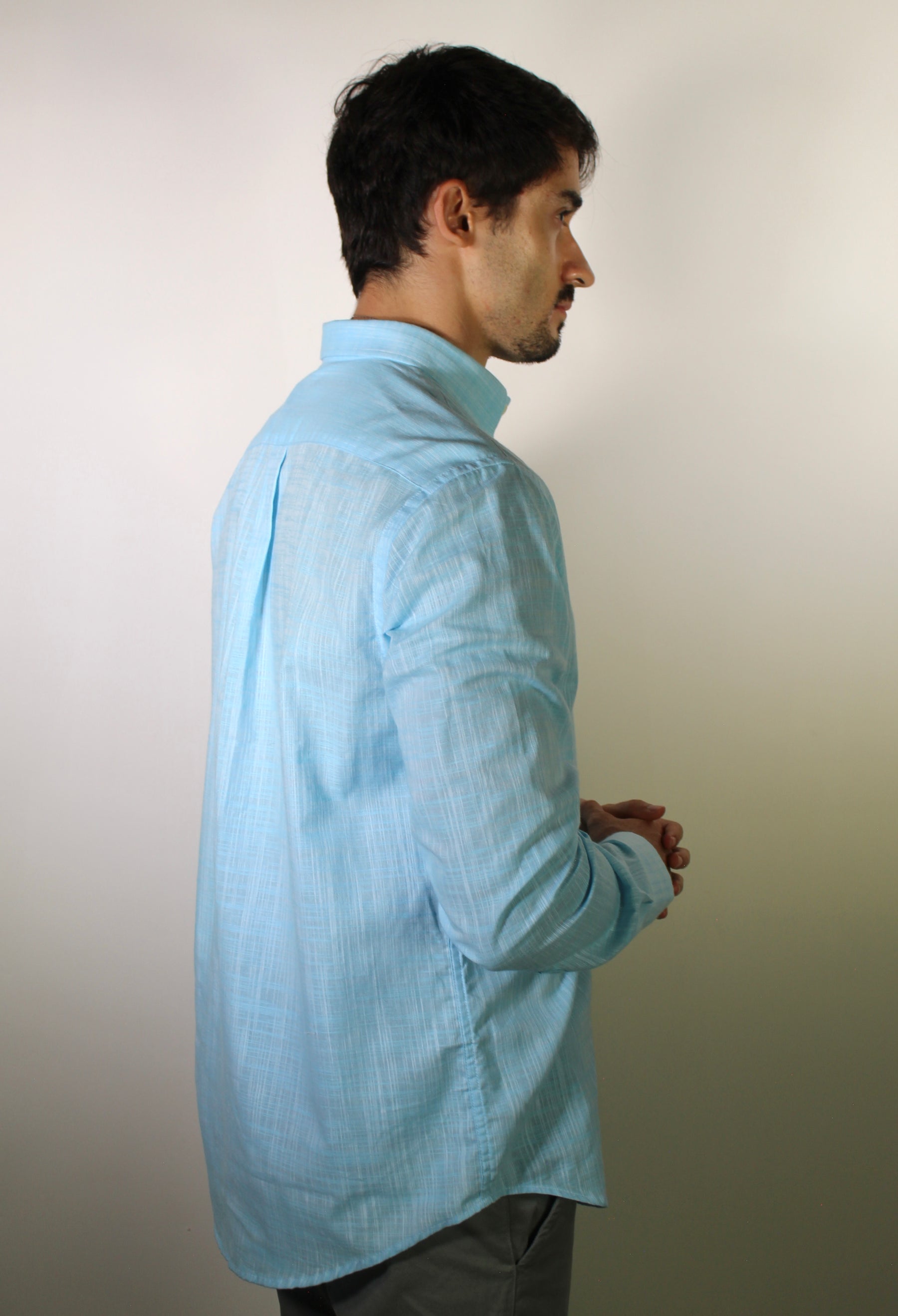 Camisa RL Manga Longa Linho - Azul Claro Small Pony Rosa