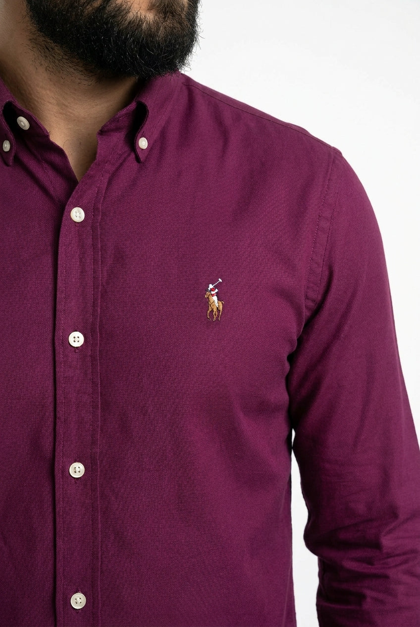 Camisa Social Lisa RL Manga Longa - Burgundy