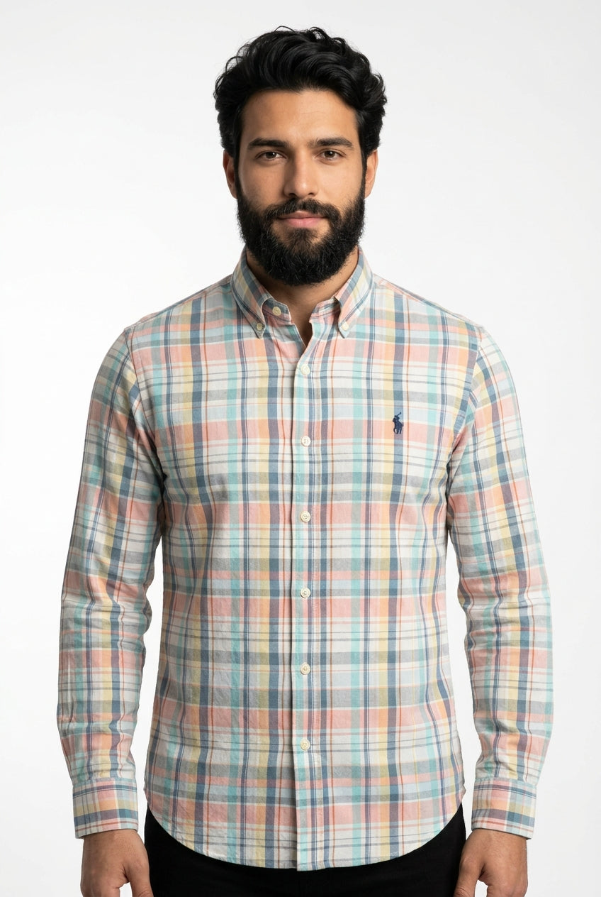 Camisa Social RL Manga Longa - Xadrez Grid Pastel
