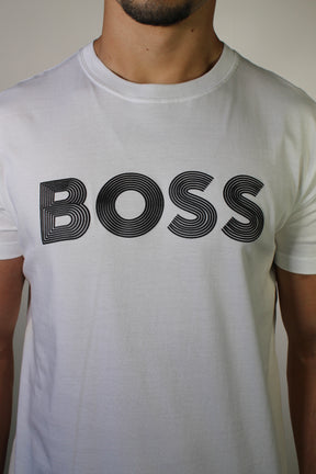 Camiseta Boss Striped Logo - Branca