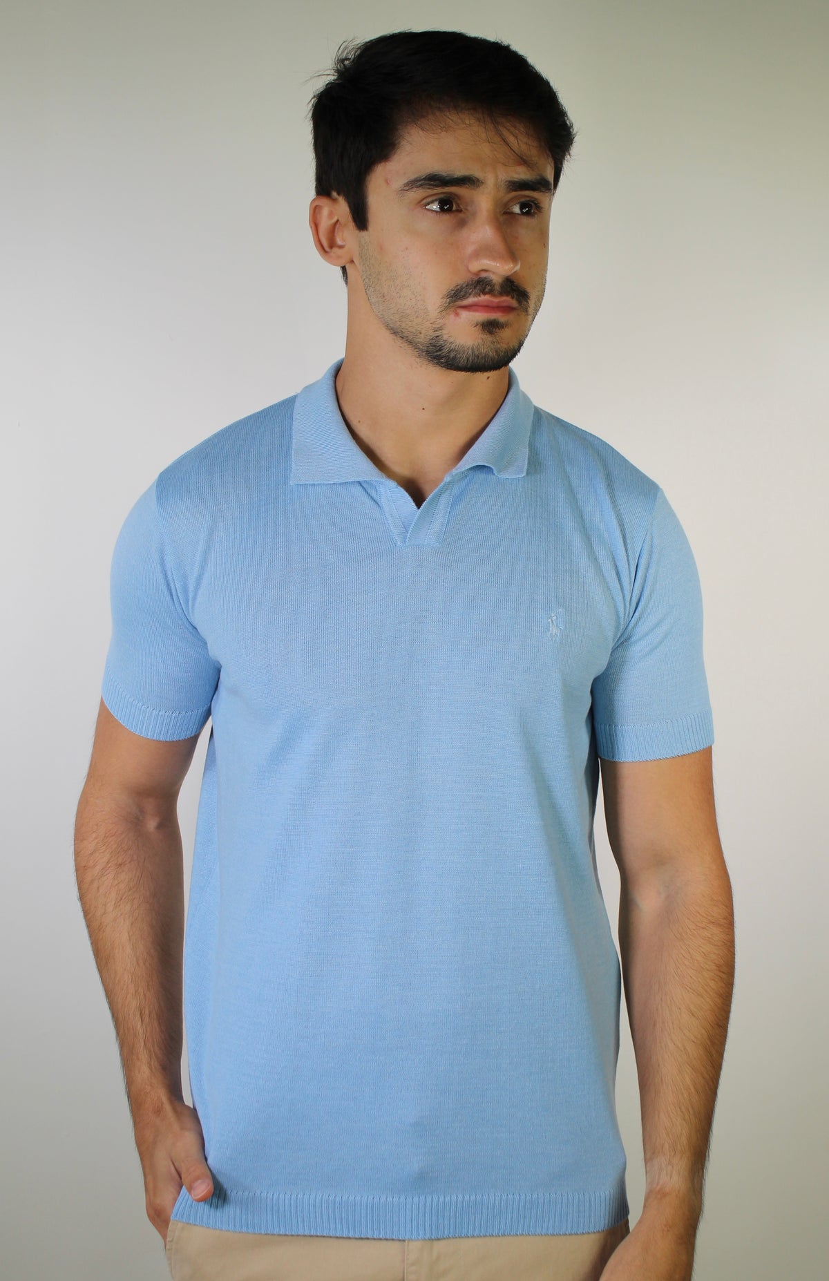 Camisa RL Polo Tricot Gola V - Azul Bebê
