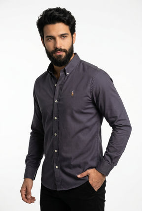 Camisa Social Lisa RL Manga Longa - Chumbo