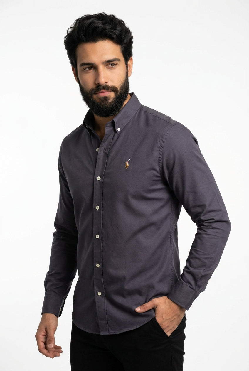 Camisa Social Lisa RL Manga Longa - Chumbo