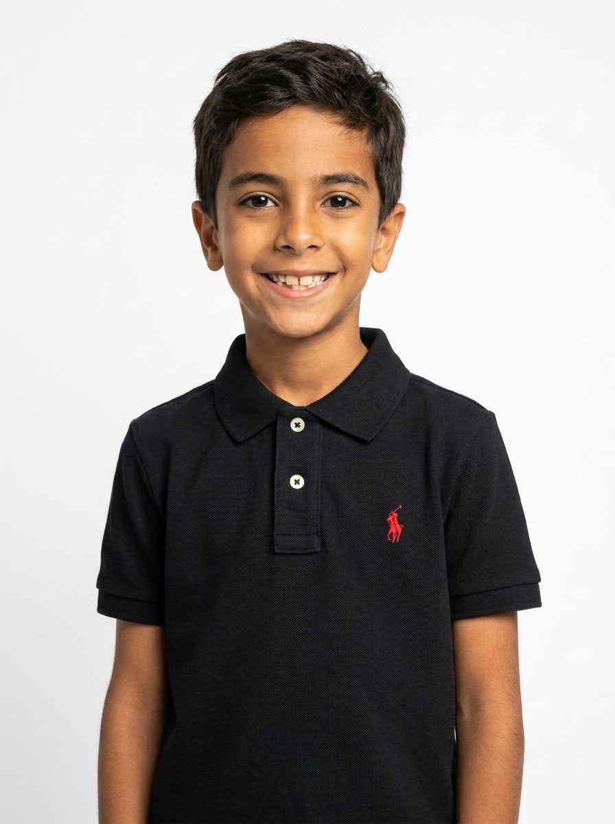 Camisa Gola Polo Infantil RL - Preta Small Pony Vermelho