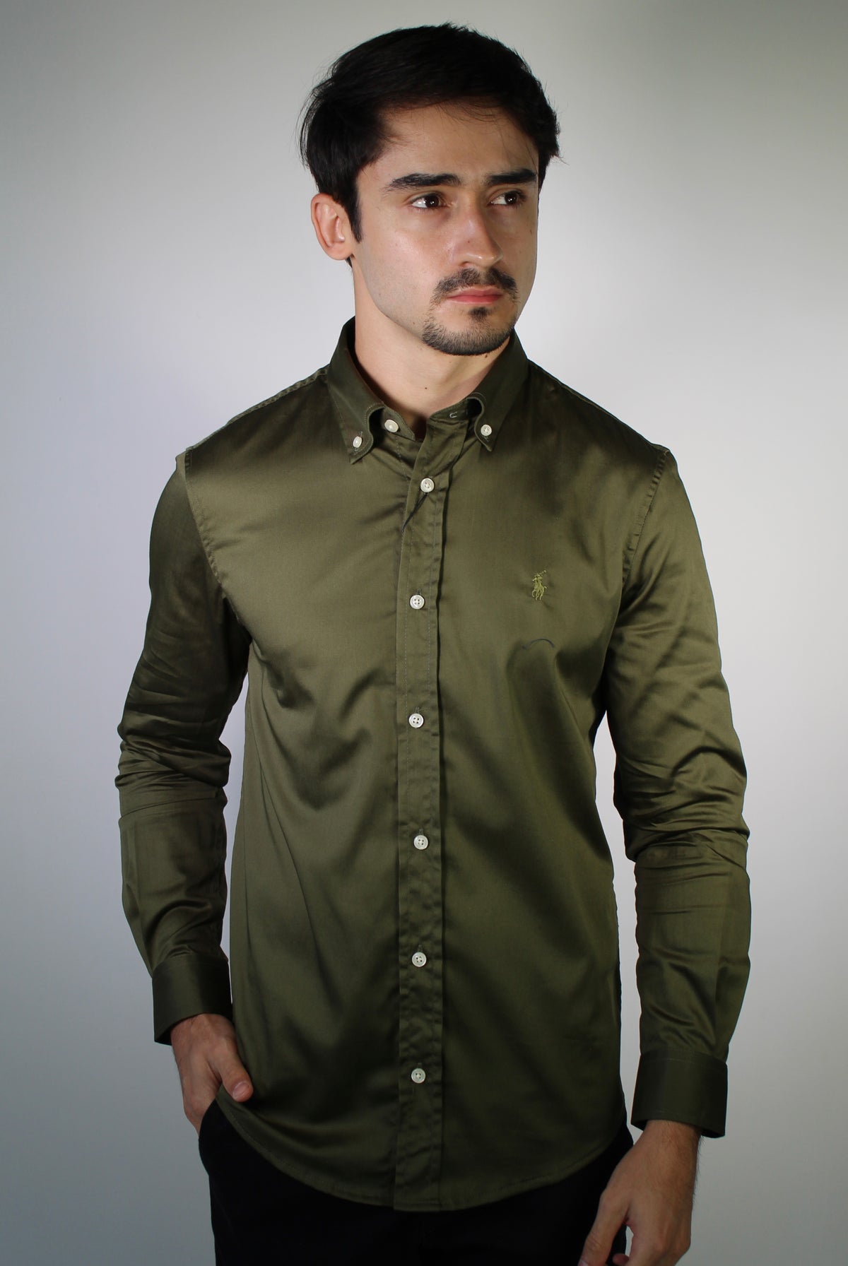 Camisa Social RL Acetinada Manga Longa - Verde Musgo