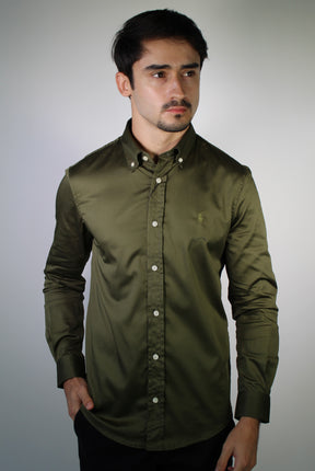Camisa Social RL Acetinada Manga Longa - Verde Musgo