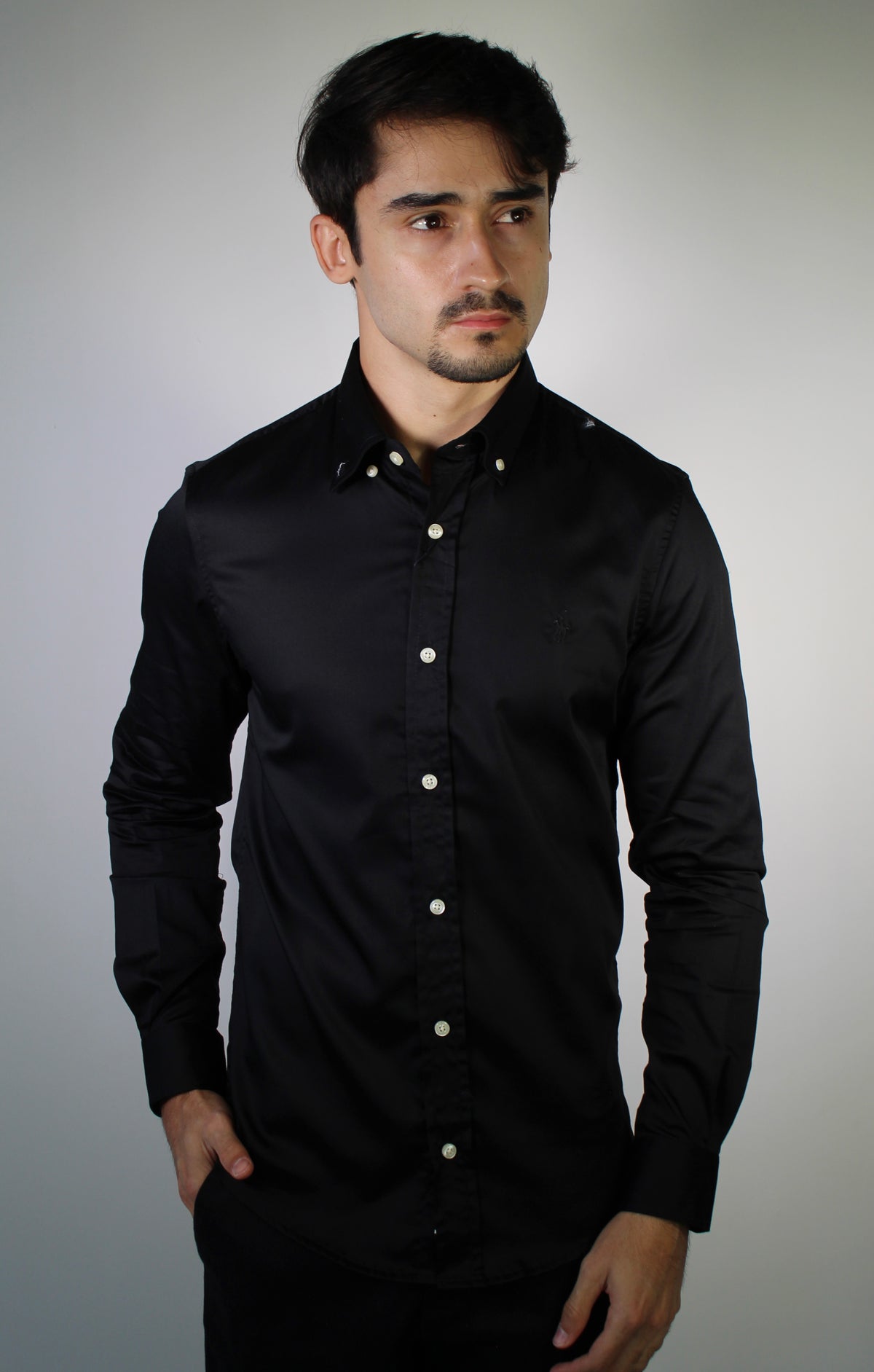 Camisa Social RL Acetinada  Manga Longa - Preta