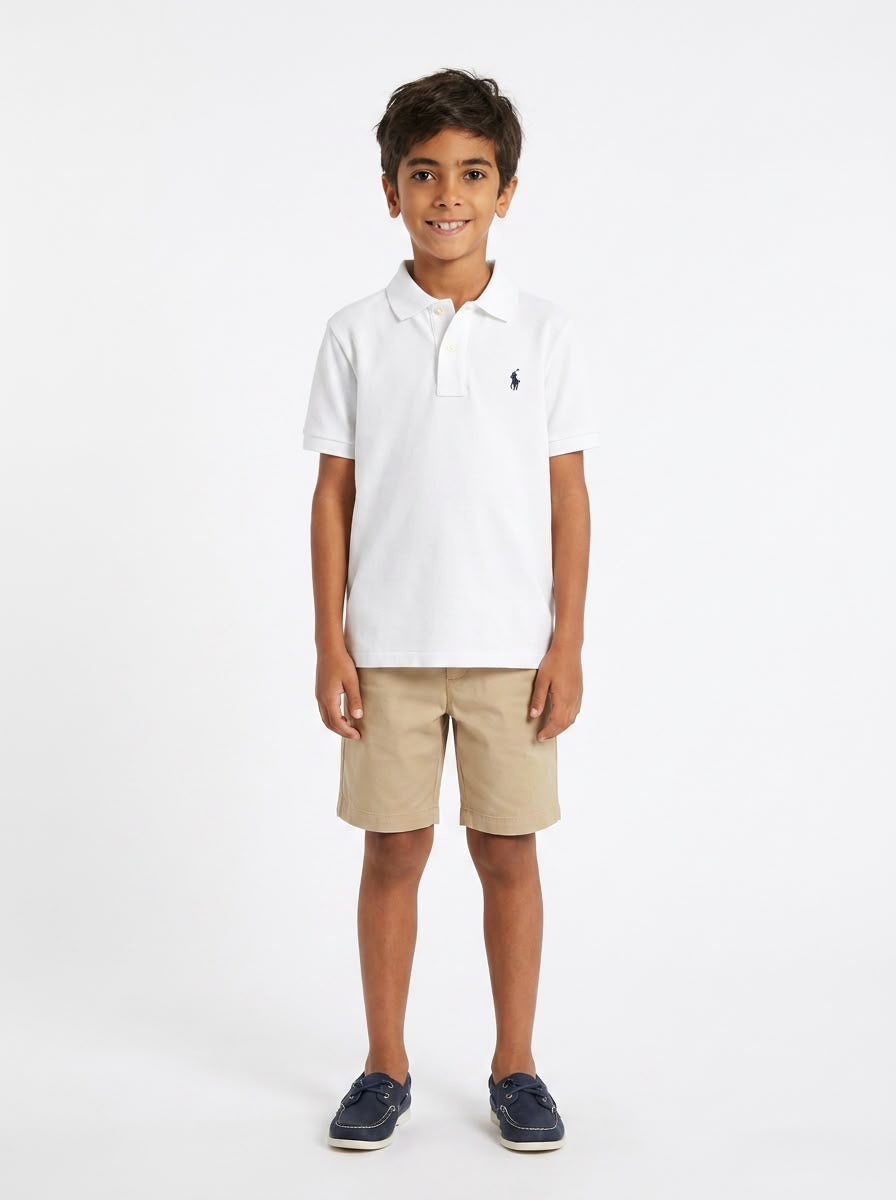 Camisa Gola Polo Infantil RL - Branca Small Pony Azul Marinho