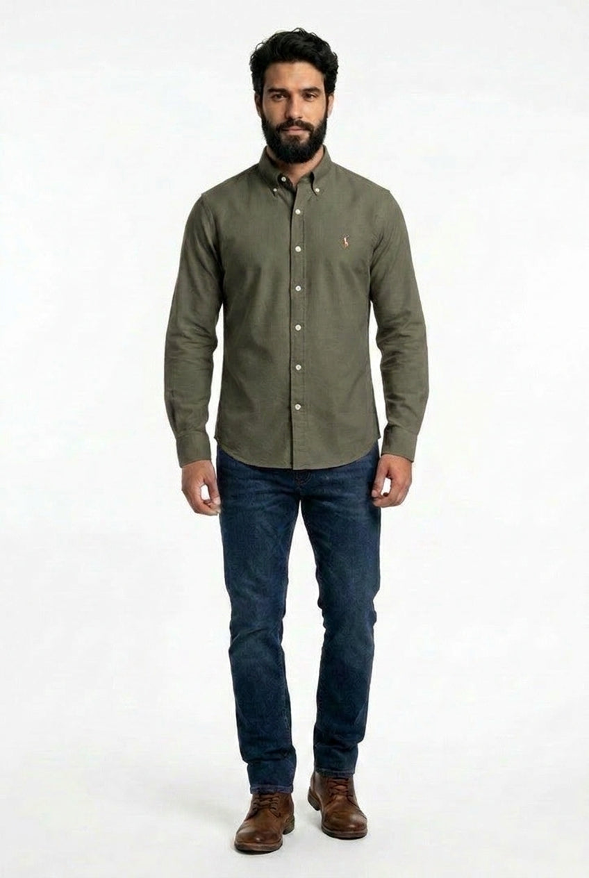 Camisa Social Lisa RL Manga Longa - Verde Musgo