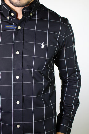 Camisa Social RL Manga Longa - Grid Style Xadrez Preto